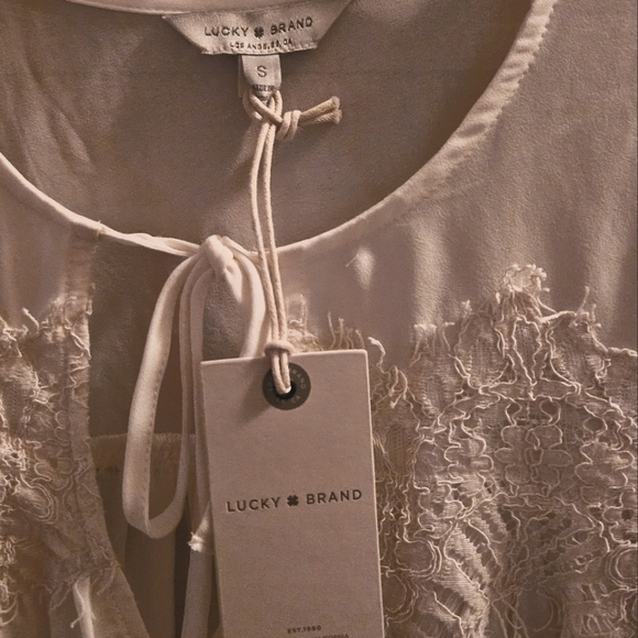 Lucky Brand White Peasant Keyhole Lace Accent Oversized Womens Top Blouse Size S - Picture 5 of 7